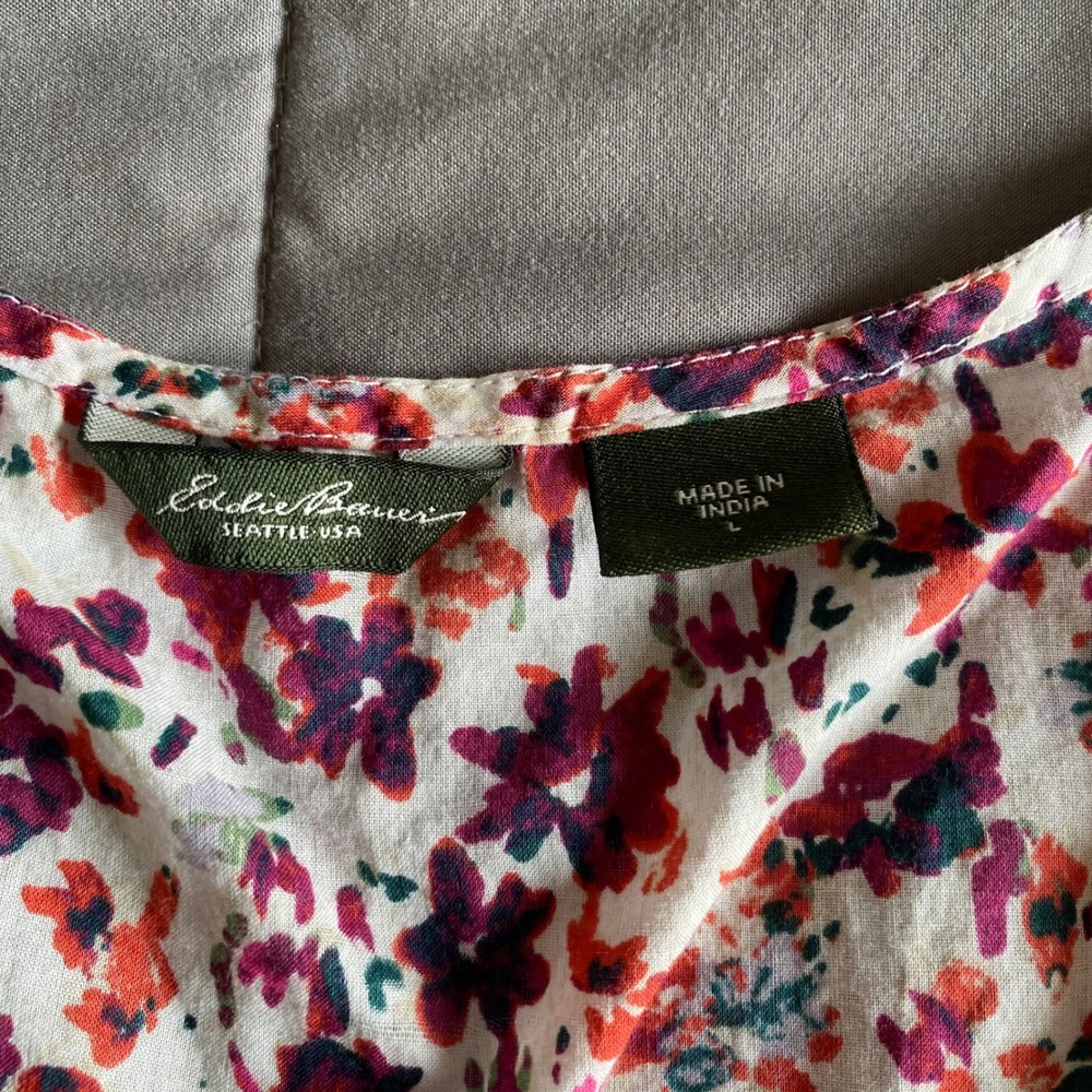 Eddie Bauer Large White Floral Tank Top Cotton Lightweight Spring Summer Buttons - Picture 6 of 10